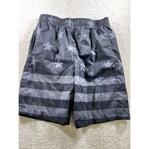Open Trails Swim Trunks Mens Medium Black Gray American Flag Stars Stripes USA